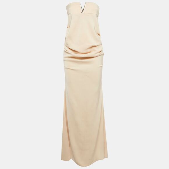 Elisabetta Franchi Beige Stretch Crepe Strapless Maxi Dress M